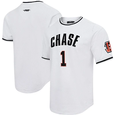 Haut Pro Standard Ja'Marr Chase blanc pour hommes des Bengals de Cincinnati en maille avec nom et numéro joueur