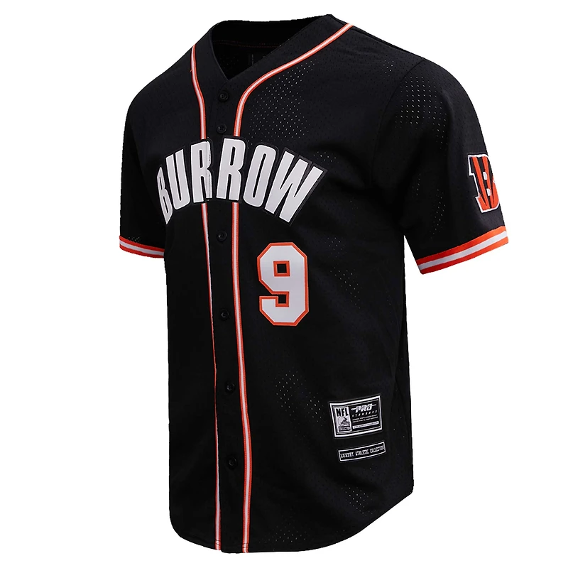 Men's Pro Standard Joe Burrow Black Cincinnati Bengals Mesh Baseball Button-Up T-Shirt