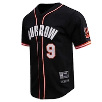 Men's Pro Standard Joe Burrow Black Cincinnati Bengals Mesh Baseball Button-Up T-Shirt
