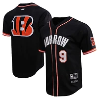 T-shirt de baseball boutonné en maille Pro Standard Joe Burrow pour hommes, noir, Cincinnati Bengals