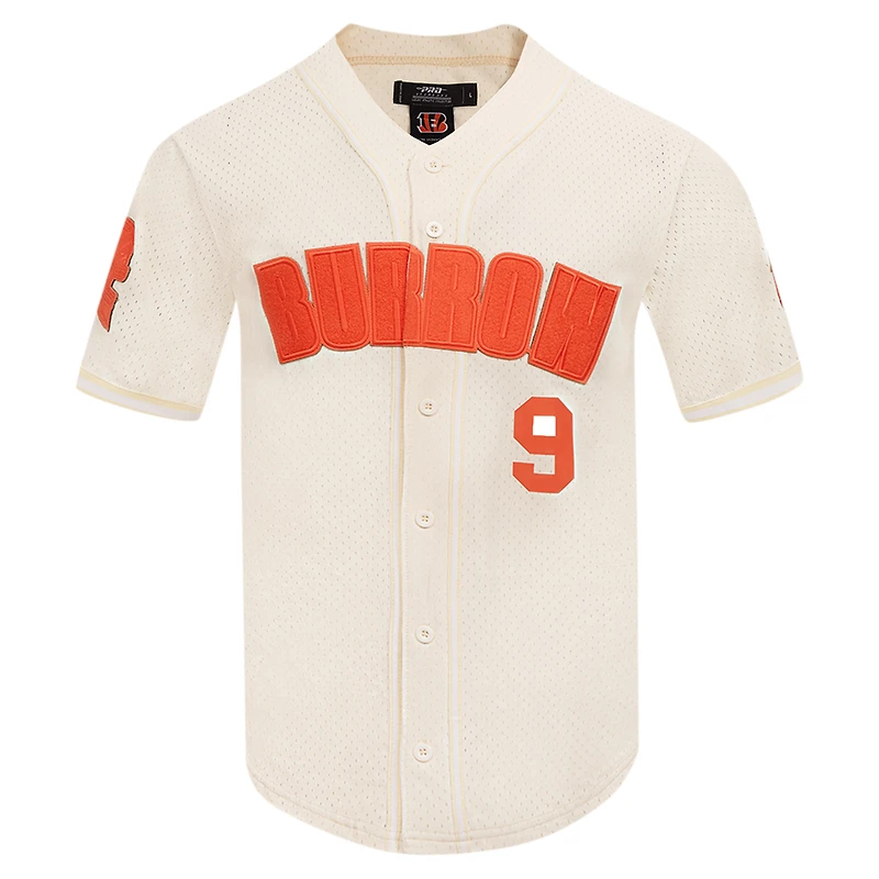 Maillot de baseball boutonné triple ton sur Pro Standard Joe Burrow pour hommes, couleur crème, Cincinnati Bengals, nom et numéro