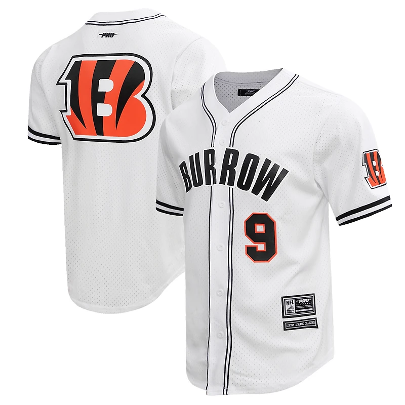 Men's Pro Standard Joe Burrow Cincinnati Bengals Mesh Baseball Button-Up T-Shirt