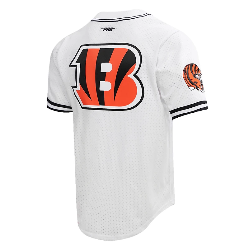 Men's Pro Standard Joe Burrow Cincinnati Bengals Mesh Baseball Button-Up T-Shirt