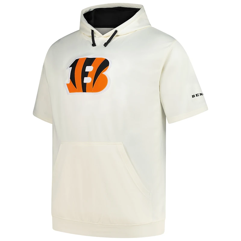 Men's Profile Oatmeal Cincinnati Bengals Big & Tall Chest Print and Logo Short Sleeve Pullover Hoodie