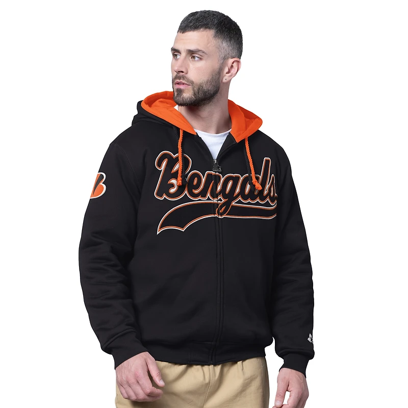 Men's Starter Black Cincinnati Bengals Big Shot Full-Zip Double Hoodie