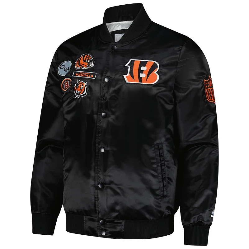 Veste universitaire exclusive en satin noir Starter pour homme des Bengals de Cincinnati