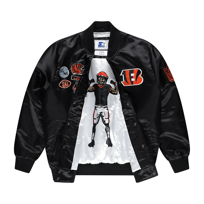 Veste universitaire exclusive en satin noir Starter pour homme des Bengals de Cincinnati