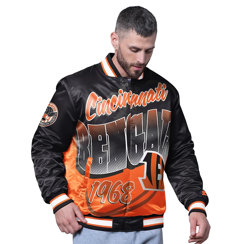 Men's Starter Black Cincinnati Bengals Pass Rush Varsity Full-Snap Jacket
