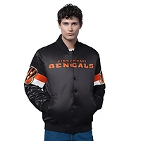 Men's Starter Black Cincinnati Bengals Triple Option Satin Varsity Full-Snap Jacket