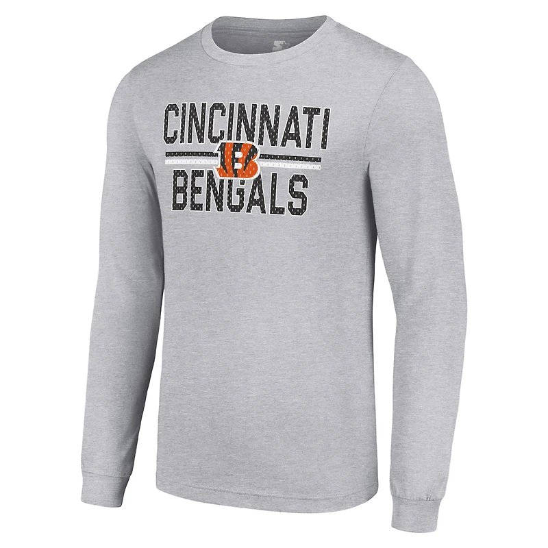 T-shirt à manches longues gris chiné pour homme, motif équipe des Bengals de Cincinnati, avec imprimé graphique en maille