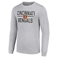 T-shirt à manches longues gris chiné pour homme, motif équipe des Bengals de Cincinnati, avec imprimé graphique en maille
