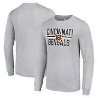T-shirt à manches longues gris chiné pour homme, motif équipe des Bengals de Cincinnati, avec imprimé graphique en maille