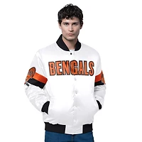 Veste blanche à boutons-pression pour homme des Bengals de Cincinnati, triple option satinée, style universitaire
