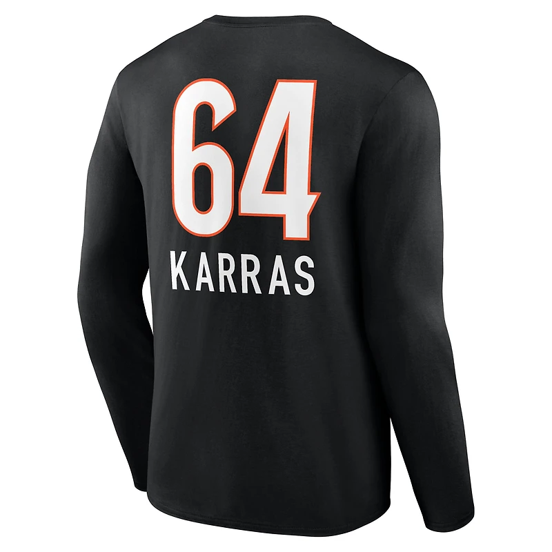 T-shirt à manches longues noir Ted Karras pour homme, avec nom et numéro de l'équipe des Bengals Cincinnati