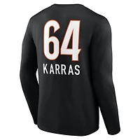 T-shirt à manches longues noir Ted Karras pour homme, avec nom et numéro de l'équipe des Bengals Cincinnati