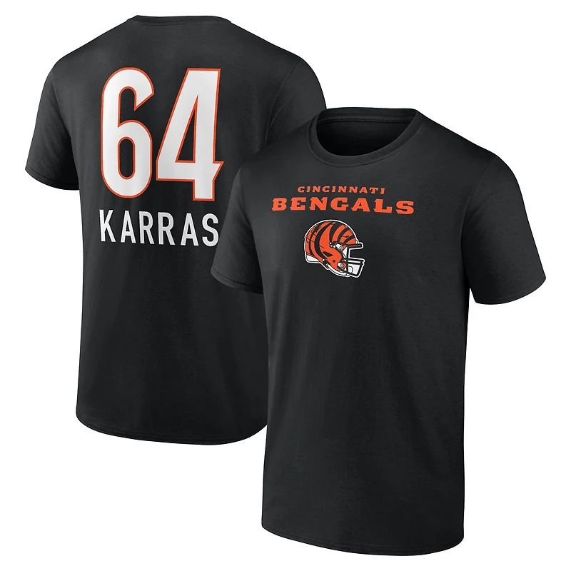 T-shirt noir Ted Karras pour homme avec nom et numéro de l'équipe des Bengals Cincinnati