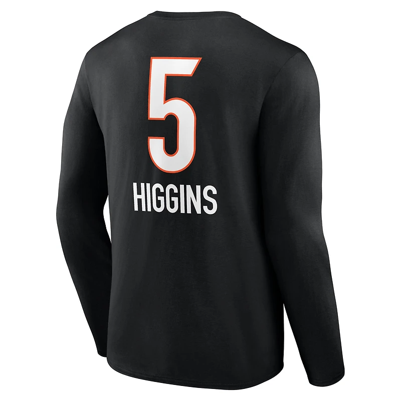 Men's Tee Higgins Black Cincinnati Bengals Team Wordmark Name & Number Long Sleeve T-Shirt
