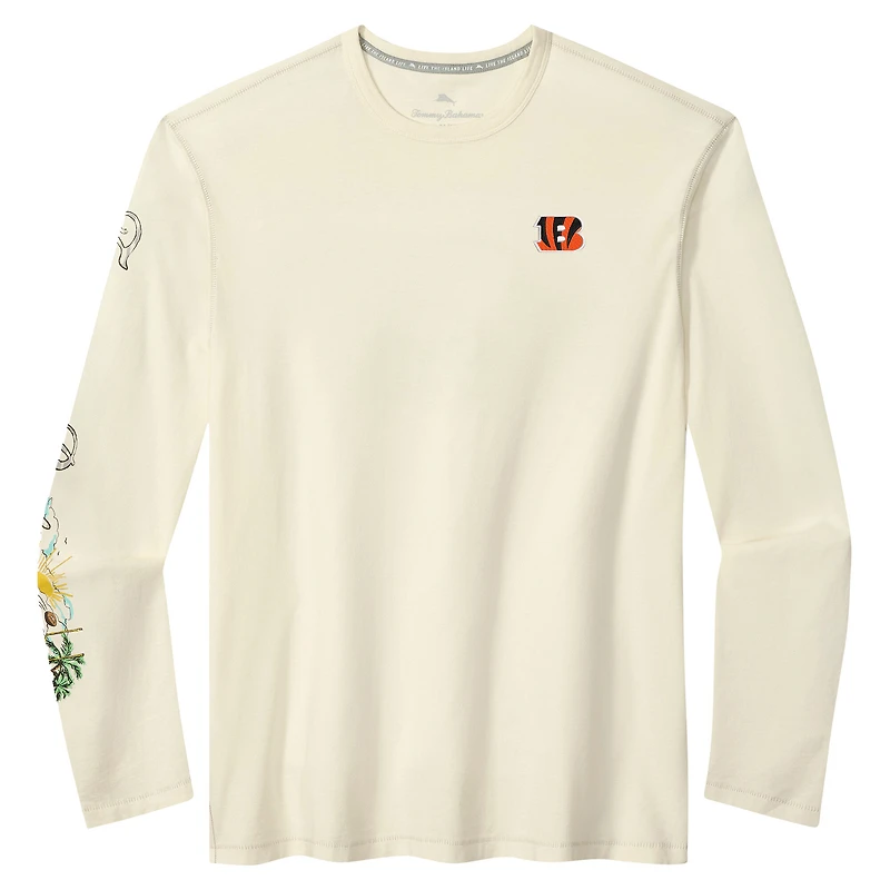 T-shirt à manches longues Tommy Bahama Cream Oasis Endzone Lux pour homme, des Bengals de Cincinnati