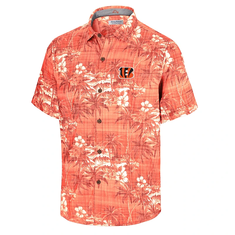 Men's Tommy Bahama Orange Cincinnati Bengals Coconut Point Isla Palmetta Camp Button-Up Shirt
