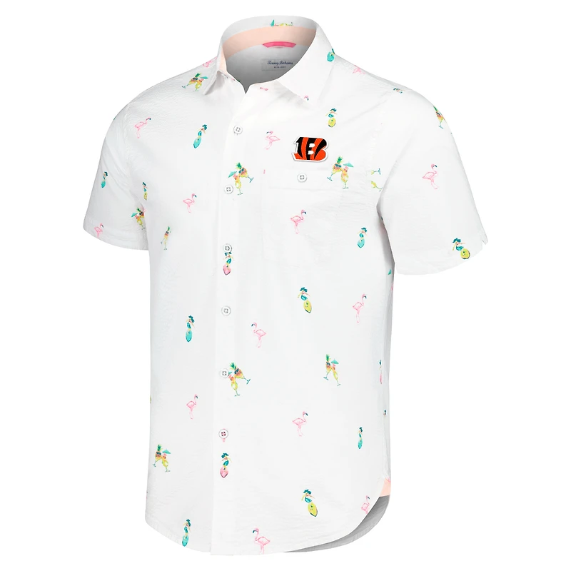 Chemise boutonnée Tommy Bahama blanche Cincinnati Bengals Nova Wave Flocktail pour hommes