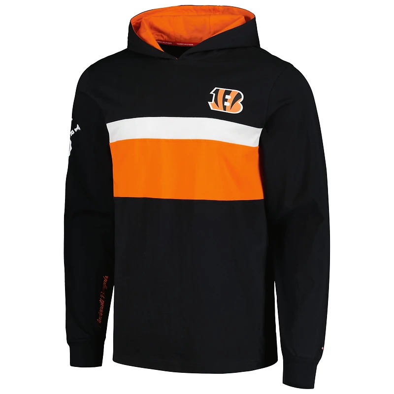T-shirt à capuche manches longues Tommy Hilfiger noir Cincinnati Bengals Morgan pour hommes