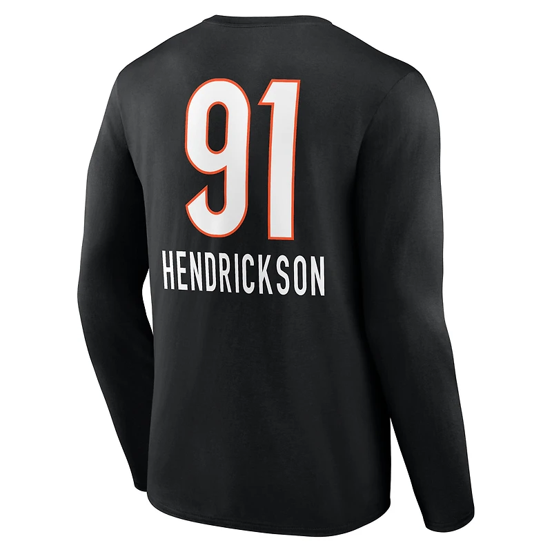 Men's Trey Hendrickson Black Cincinnati Bengals Team Wordmark Name & Number Long Sleeve T-Shirt