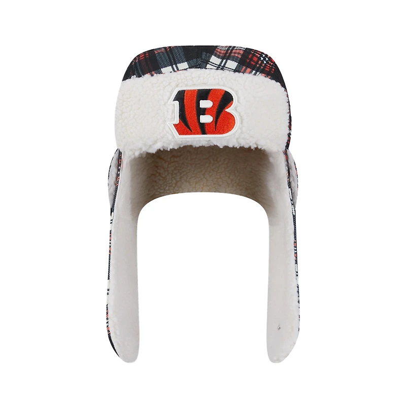 New Era Black Cincinnati Bengals Sideline Plaid Sherpa Trapper Hat