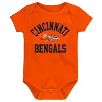 Newborn & Infant Black/Orange/Heather Gray Cincinnati Bengals Three-Pack Eat, Sleep Drool Retro Bodysuit Set