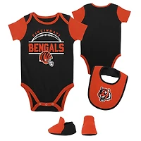 Newborn & Infant Black/Orange Cincinnati Bengals Home Field Advantage Three-Piece Bodysuit, Bib Booties Set