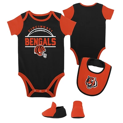 Newborn & Infant Black/Orange Cincinnati Bengals Home Field Advantage Three-Piece Bodysuit, Bib Booties Set