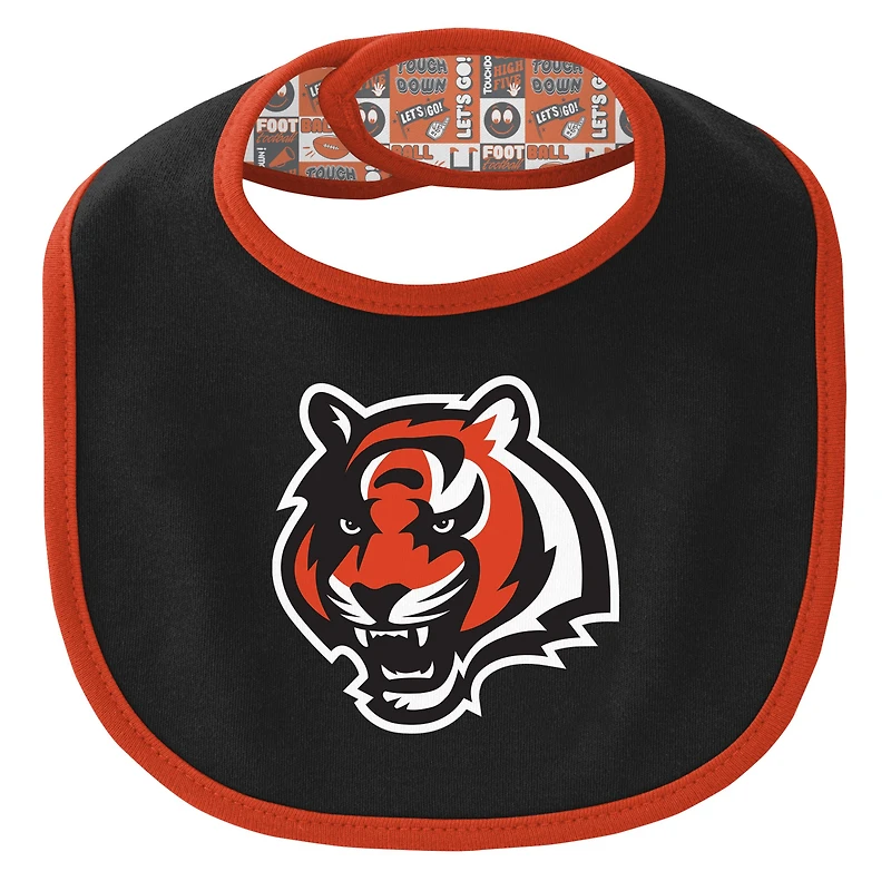 Ensemble body, bavoir et bonnet en tricot pour nouveau-né bébé Cincinnati Bengals Dynamic Duo