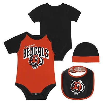 Ensemble body, bavoir et bonnet en tricot pour nouveau-né bébé Cincinnati Bengals Dynamic Duo