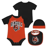 Ensemble body, bavoir et bonnet en tricot pour nouveau-né bébé Cincinnati Bengals Dynamic Duo