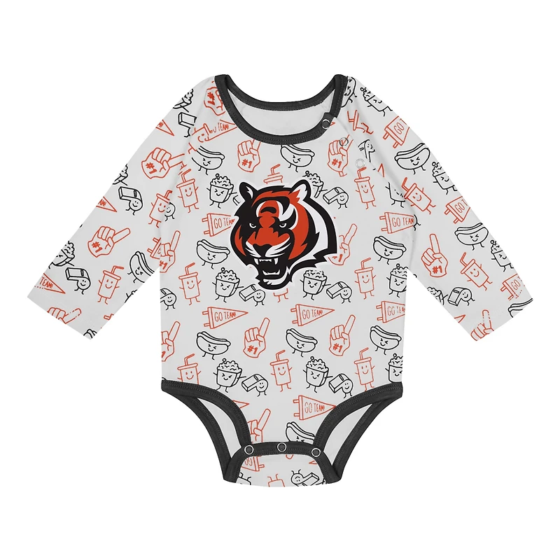 Ensemble 3 pièces avec body à manches longues, pantalon et bonnet en tricot revers Little Champ des Bengals de Cincinnati pour nouveau-nés nourrissons