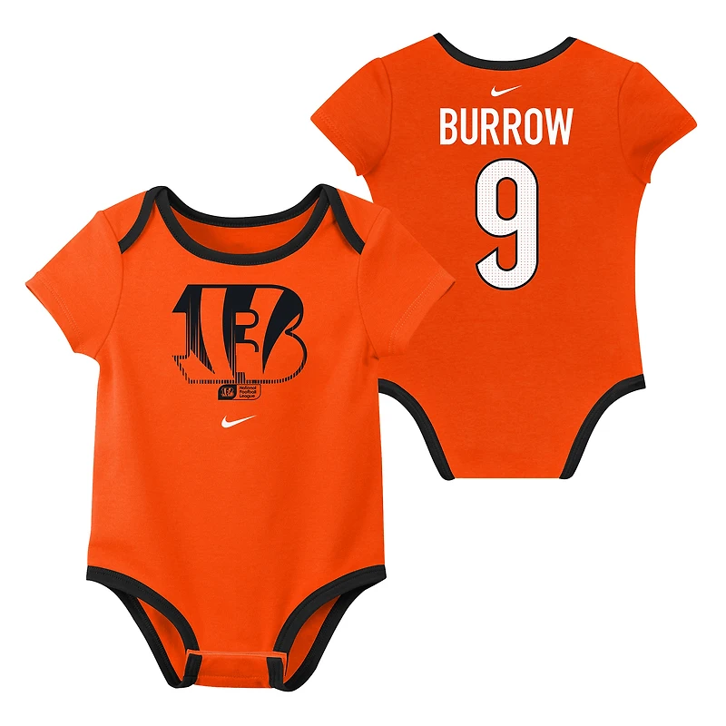 Ensemble de trois bodies pour nouveau-né et bébé Nike Joe Burrow Cincinnati Bengals