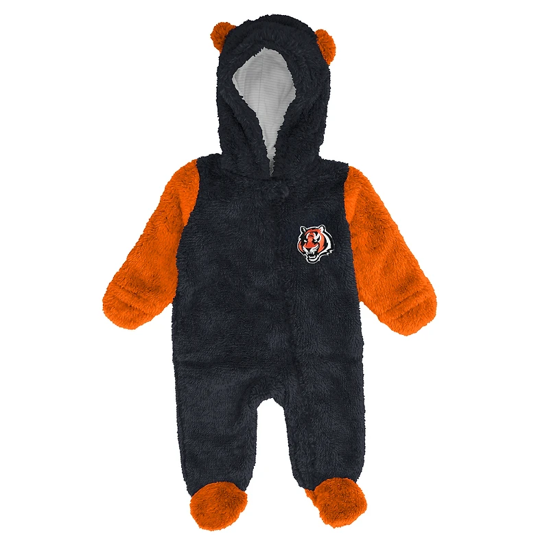 Grenouillère polaire noire à fermeture éclair pour nouveau-né et nourrisson, motif Cincinnati Bengals Stay Napping