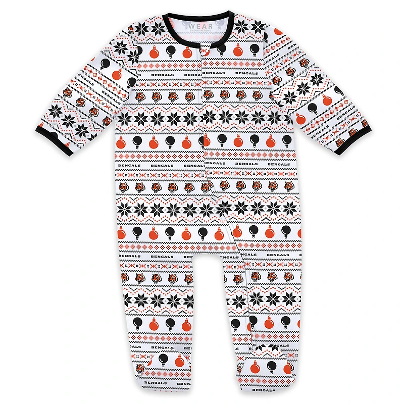 Ensemble pyjama et bavoir à fermeture éclair pour nouveau-né bébé par Erin Andrews Cincinnati Bengals Allover Print