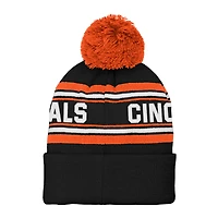 Bonnet en tricot à revers jacquard noir des Bengals de Cincinnati pour enfants d'âge préscolaire avec pompon