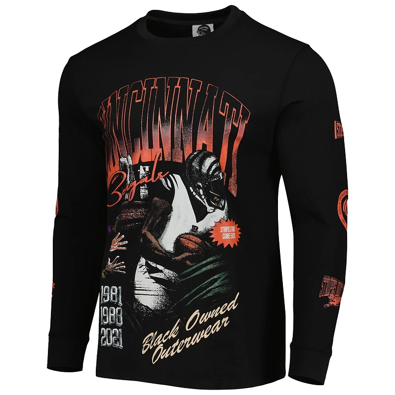 Unisex Black Cincinnati Bengals x BlaCkOWned Stripes Don't Come Easy Long Sleeve T-Shirt