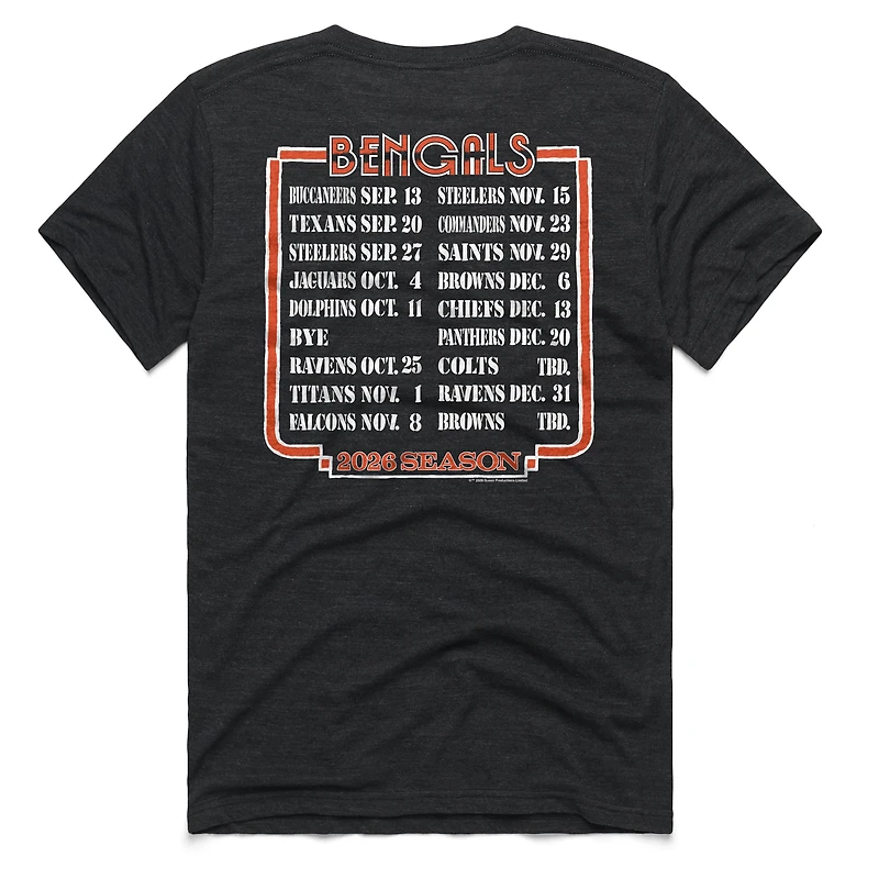 Unisex Homage Charcoal Cincinnati Bengals 2026 NFL Schedule Queen Tri-Blend T-Shirt
