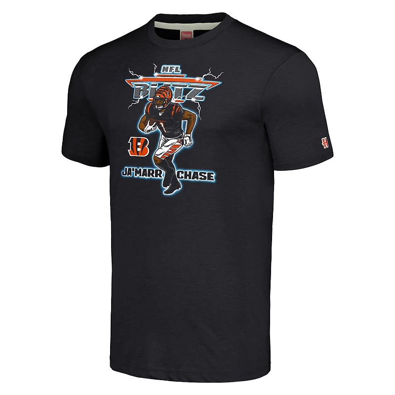 Unisex Homage Ja'Marr Chase Heathered Charcoal Cincinnati Bengals NFL Blitz Player Tri-Blend T-Shirt