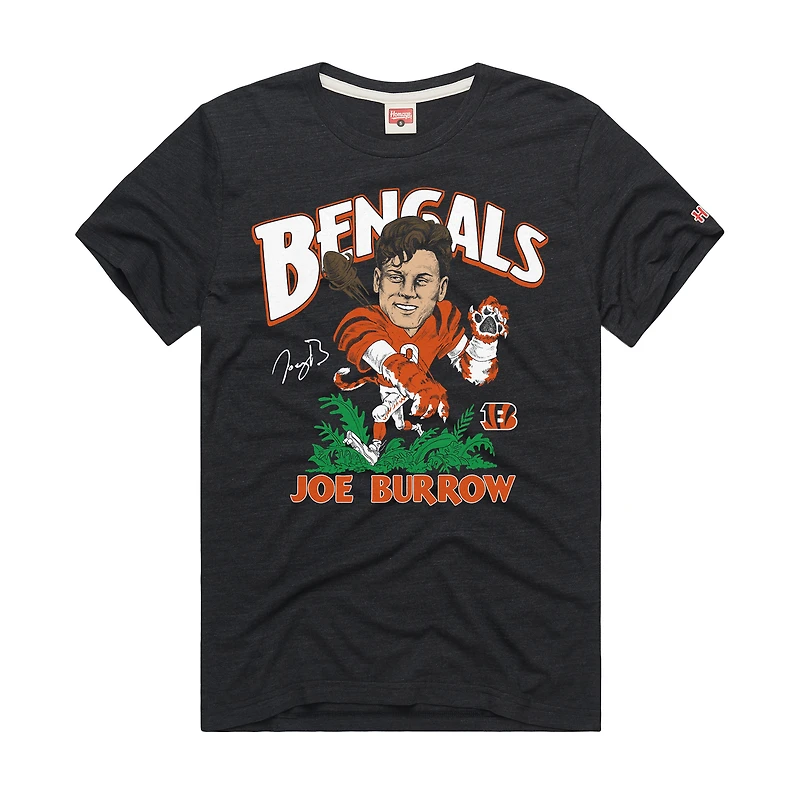 Unisex Homage Joe Burrow Charcoal Cincinnati Bengals Caricature Player Graphic Tri-Blend T-Shirt