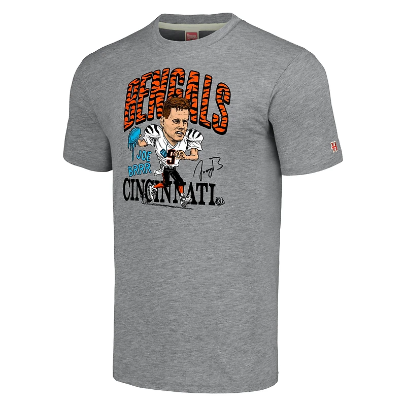 Unisex Homage Joe Burrow Gray Cincinnati Bengals Caricature Player Tri-Blend T-Shirt