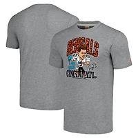 Unisex Homage Joe Burrow Gray Cincinnati Bengals Caricature Player Tri-Blend T-Shirt