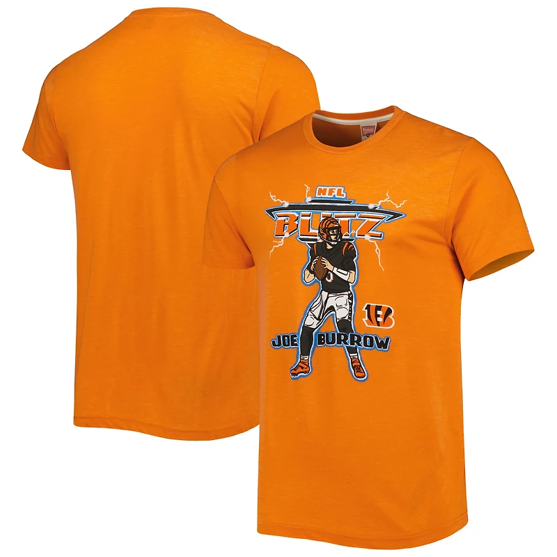 T-shirt unisexe Hommage à Joe Burrow, orange chiné, Cincinnati Bengals, NFL Blitz Player, mélange de trois matières