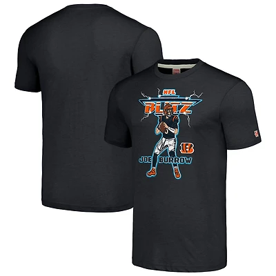 Unisex Homage Joe Burrow Heathered Charcoal Cincinnati Bengals NFL Blitz Player Tri-Blend T-Shirt
