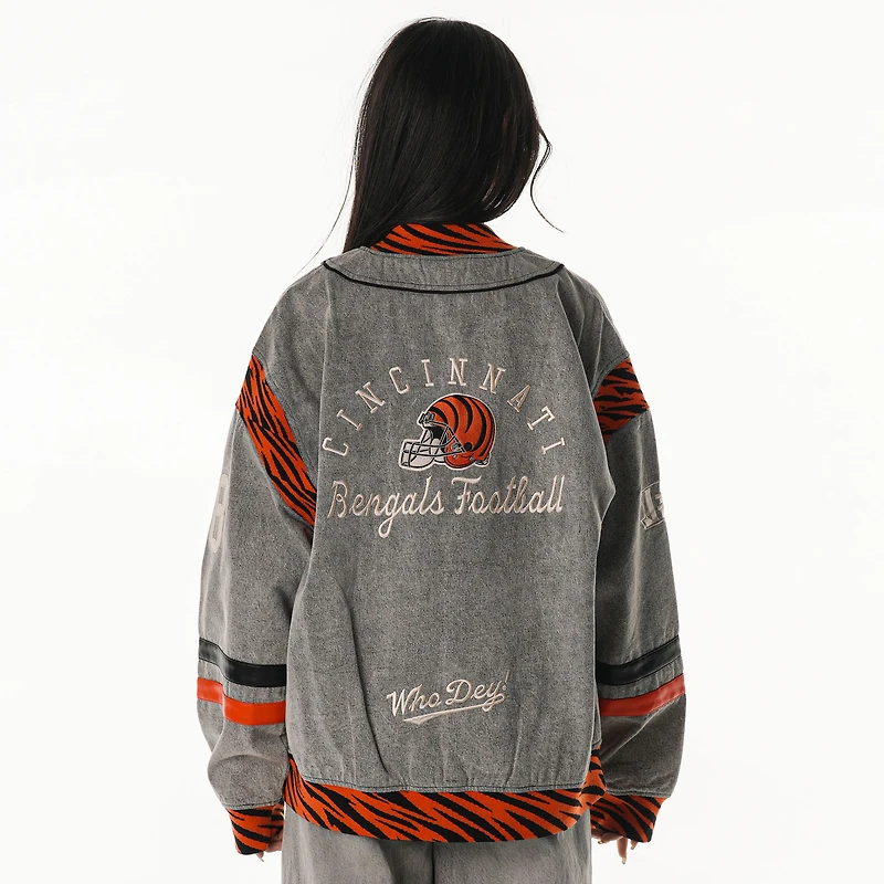 Unisex The Wild Collective  Gray Cincinnati Bengals Oversized Retro Full-Zip Jacket