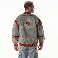 Veste rétro surdimensionnée grise à fermeture éclair intégrale des Bengals de Cincinnati, unisexe, The Wild Collective