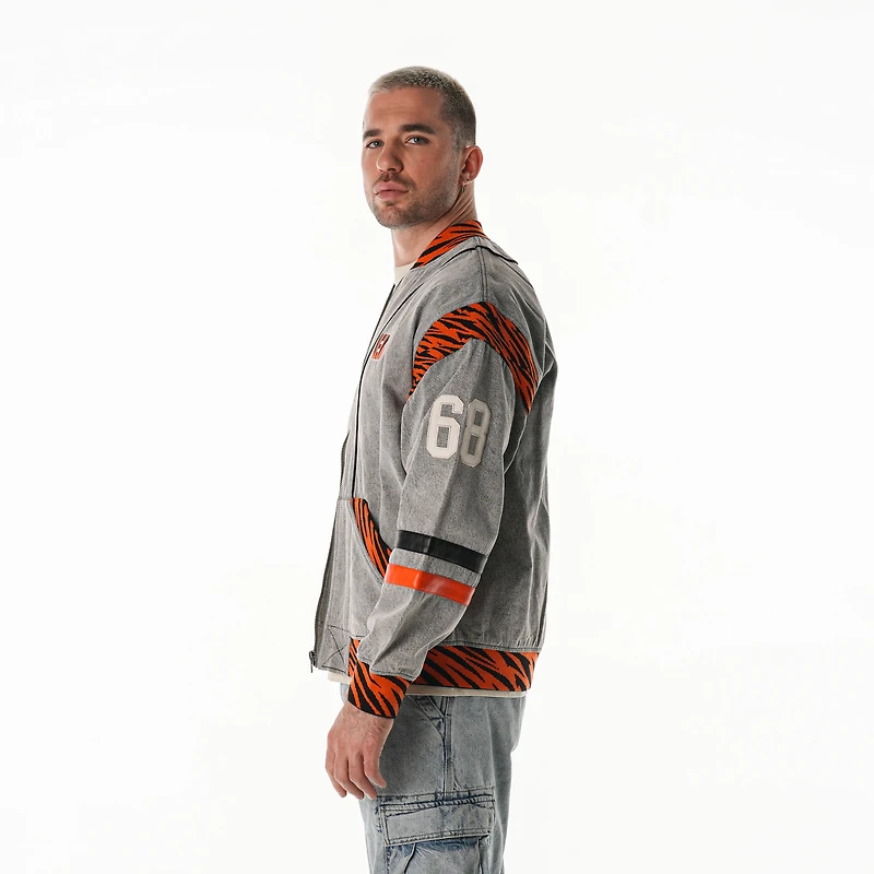 Unisex The Wild Collective  Gray Cincinnati Bengals Oversized Retro Full-Zip Jacket