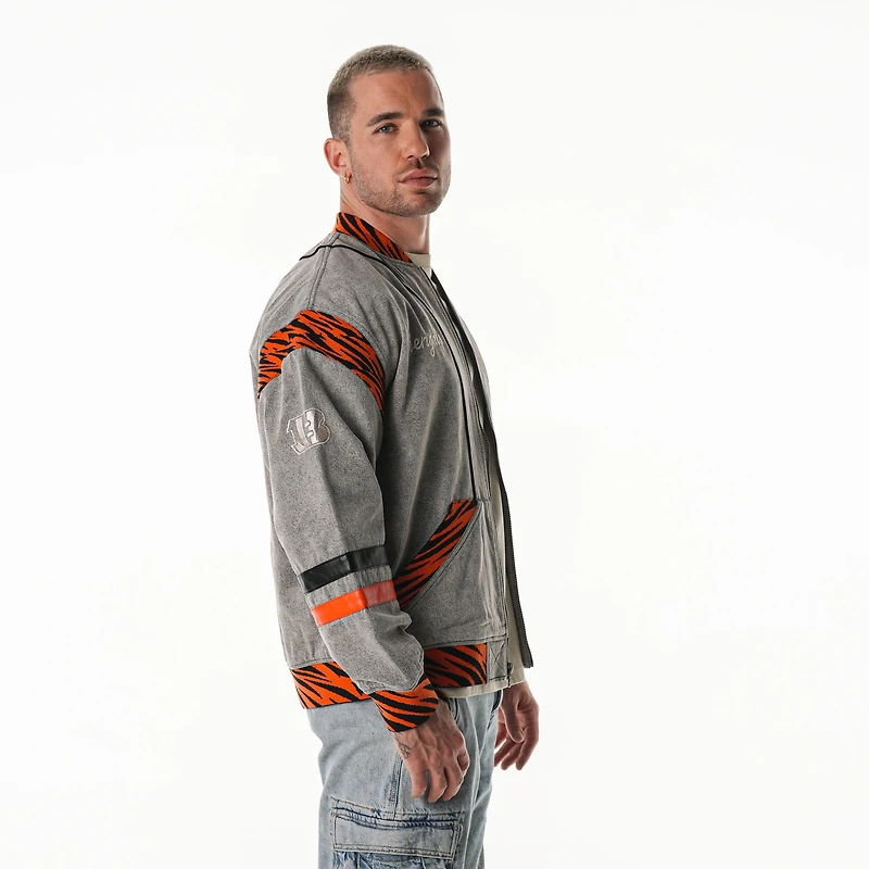 Unisex The Wild Collective Gray Cincinnati Bengals Oversized Retro Full-Zip Jacket